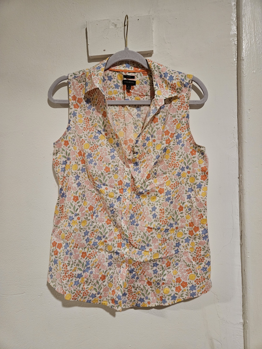 Talbots Sleeveless Floral Button-Front Top - White Multi